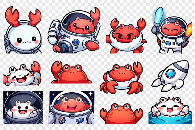 PSD une série d'images de dessins animés d'un crabe dans une combinaison spatiale