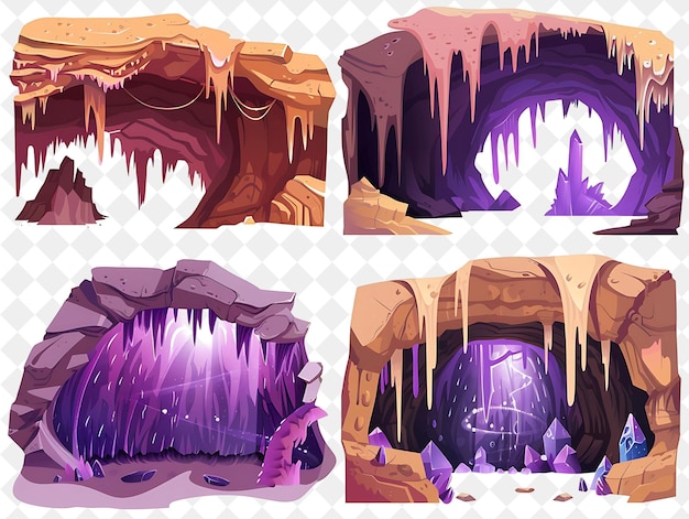 PSD une série d'images d'une grotte avec une grotte pourpre et une grande grotte