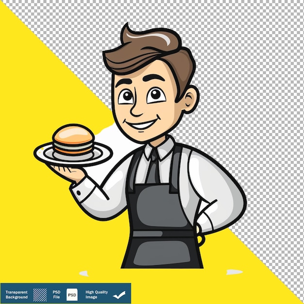 PSD un serveur mignon qui sert le dîner vector de dessin animé à fond transparent png psd