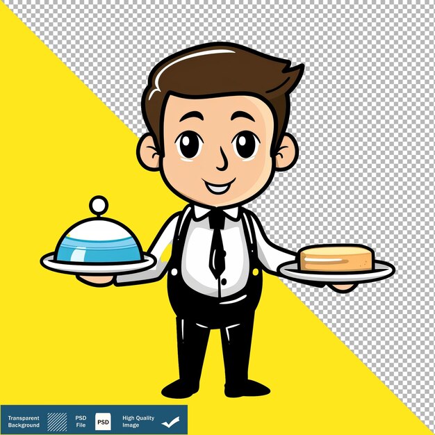 PSD un serveur mignon qui sert le dîner vector de dessin animé à fond transparent png psd