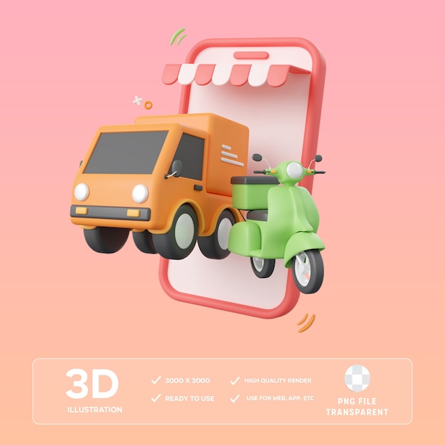 Serviço de entrega on-line de PSD Ilustração 3D