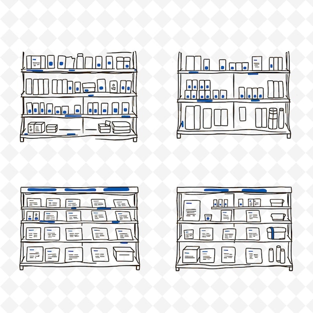 PSD set de 4 illustrations vectorielles en gras et épaisses sur un fond blanc png créatif dessiné à la main