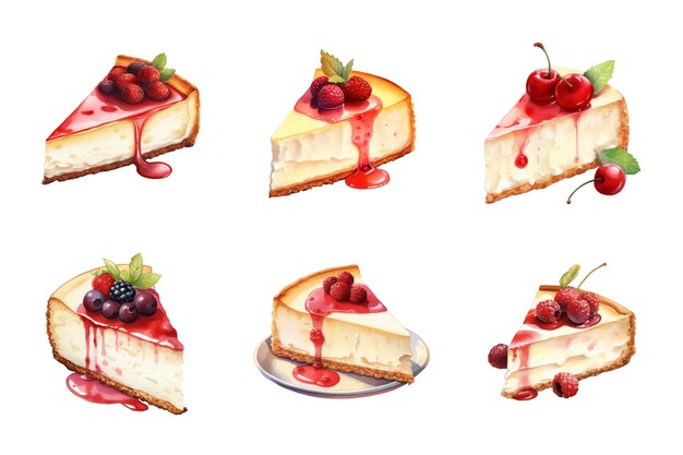 PSD set de collection d'aquarelle de gâteau au fromage isolé sur un fond transparent