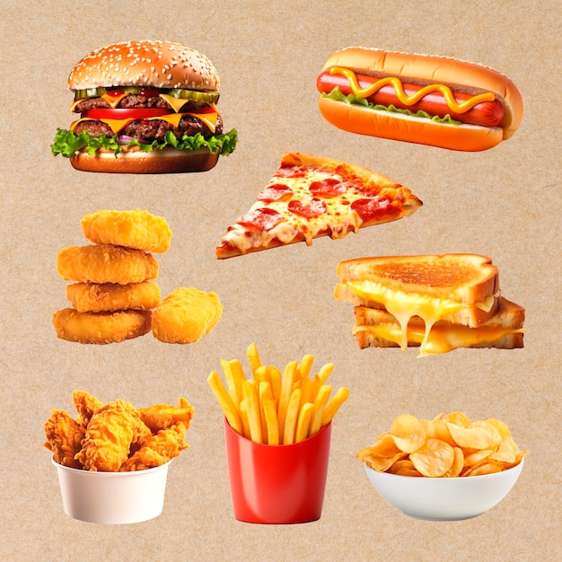 Set de fast food de PNG com fundo transparente