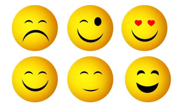 PSD set di emoticon con emozioni diverse su uno sfondo vuoto png