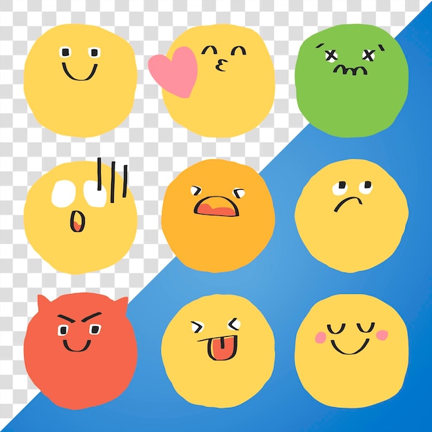 PSD set di icone emoji doodle png adesivo digitale