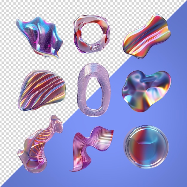 PSD set de formes géométriques iridescentes 3d rendu 3d de gradient abstrait