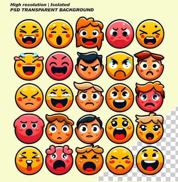 PSD set pack bundle emoticon gesichtsreaktion ausdruck isoliert transparenter hintergrund