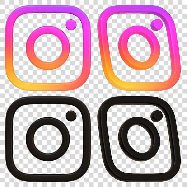 PSD set von instagram-logos in verschiedenen stilen 3d-rendering-illustration