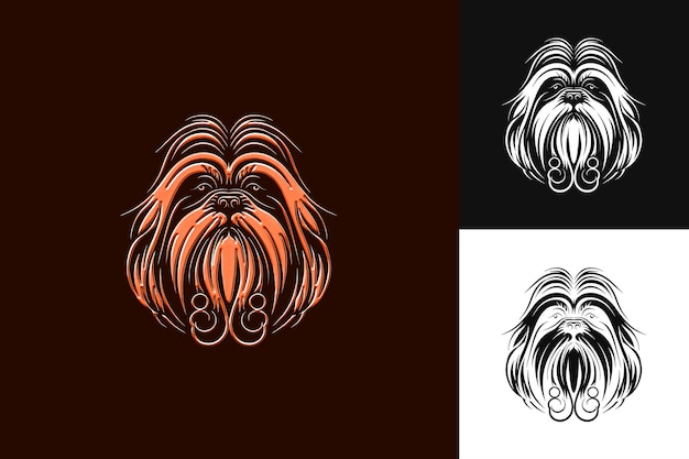 PSD shih tzu icon charming dog face con un lungo mantello che scorre e illustrazione animal vector art design