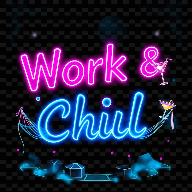 PSD shimmering work chill text irradia con neon vibrant azure e electric blue pixel perfect bl