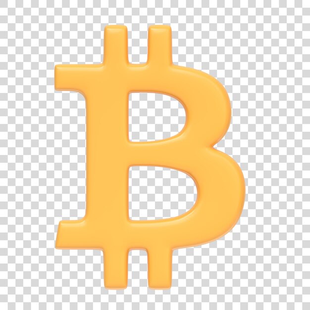 PSD signe jaune de bitcoin isolé sur fond blanc signe et symbole d'icône 3d render illustration 3d