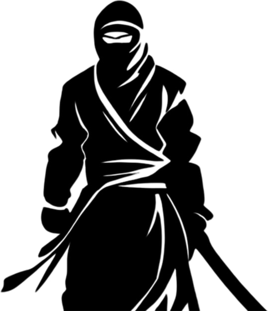 PSD une silhouette de ninja mystérieuse émerge d'un pochoir noir ombragé.