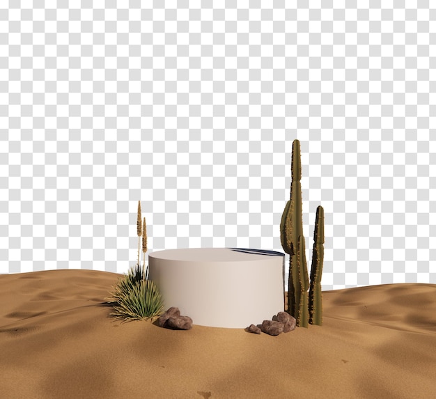 PSD singolo podio nella scena di rendering 3d del deserto