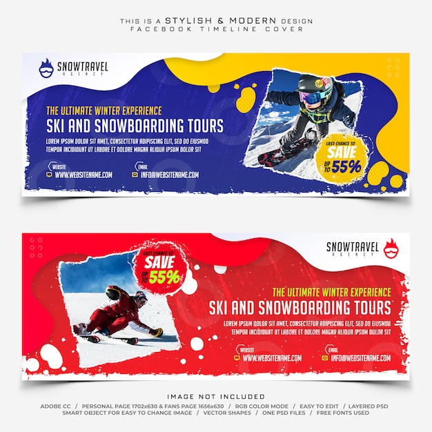 PSD ski- oder snowboardreisebanner