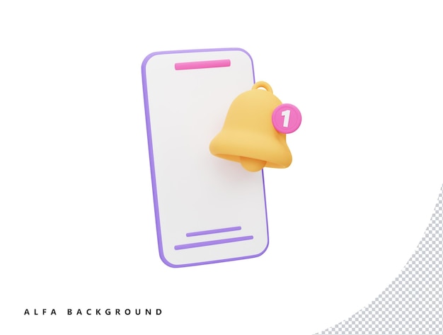 PSD smartphone e sino de notificação com estilo minimalista de desenho animado de ícone vetorial 3d