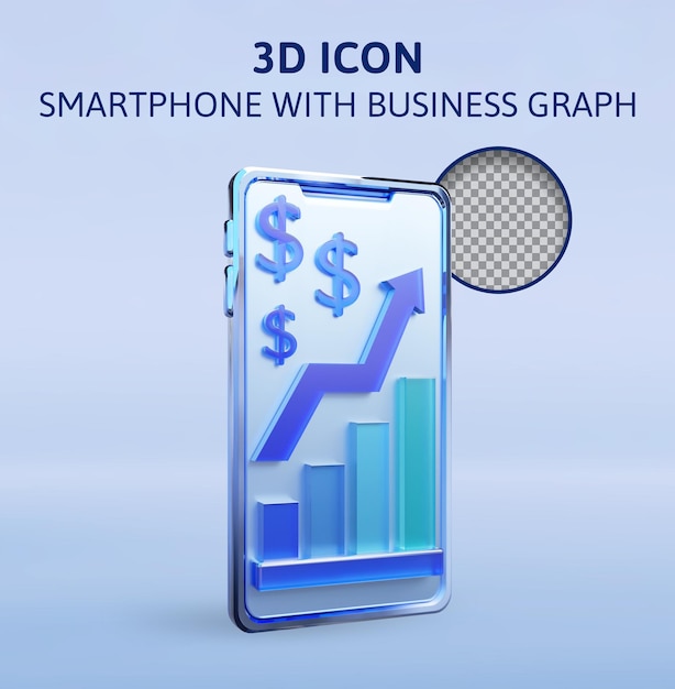 PSD smartphone mit darstellung der darstellung des geschäftsdiagramms 3d