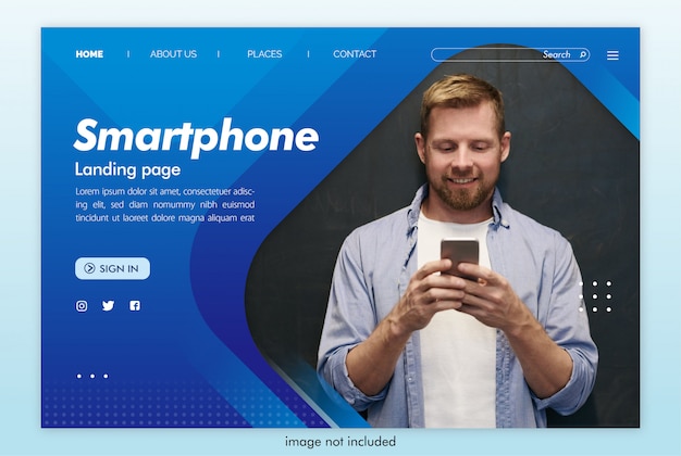 Smartphone-Zielseitenwebsite mit Bildschablone