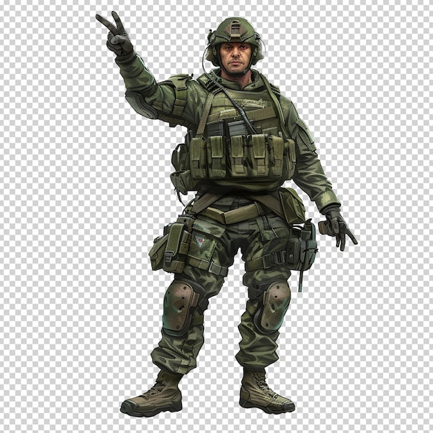 Soldado do exército PSD com a arma objeto isolado em fundo transparente PNG