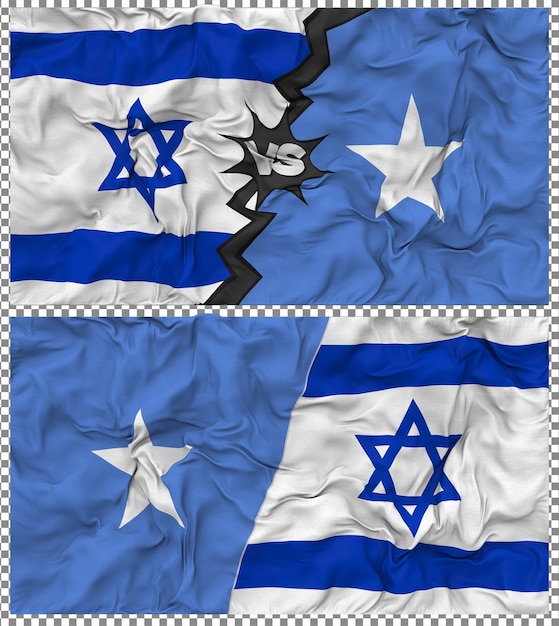 PSD somalia contro israele half combined flag cloth bump texture rendering 3d