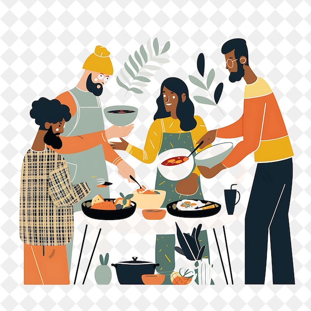 Spring Potluck con personaggi che portano piatti Design is Com PNG Festival 2D Flat Art Illustrations