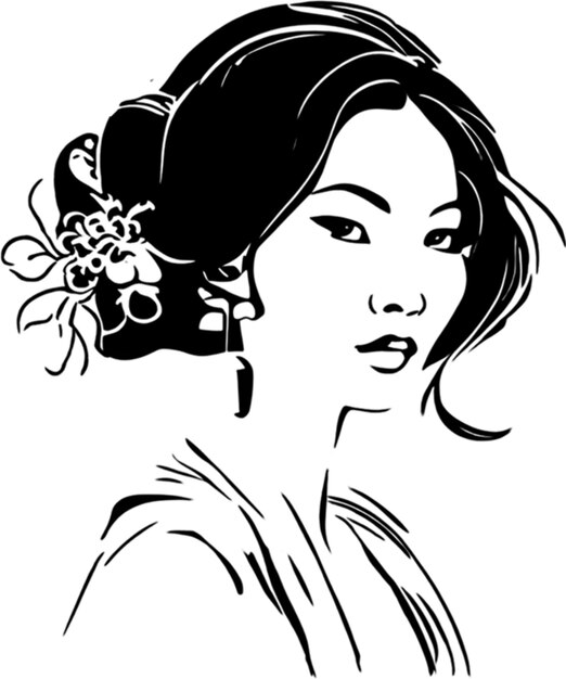 PSD un stencil noir frappant d'une belle fille asiatique