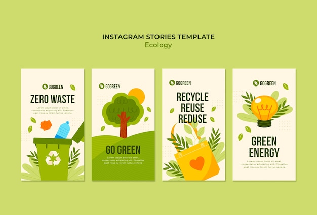 PSD storie di instagram di concetto di ecologia design piatto