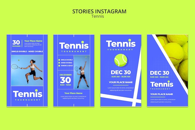 PSD storie di instagram di giochi di tennis dal design piatto