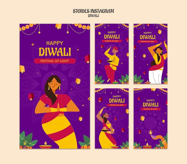 PSD storie di instagram per la celebrazione di diwali