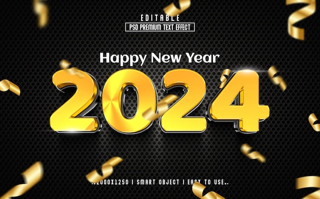 Style d'effet de texte modifiable PSD 2024 Happy New Year 3D