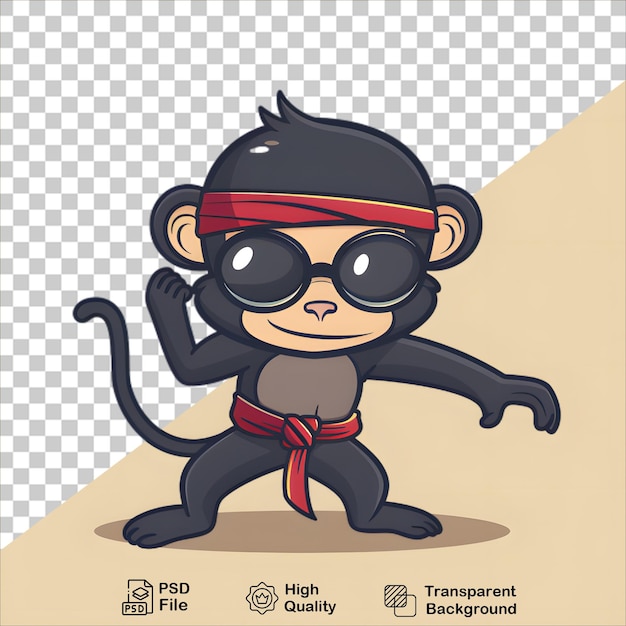 Stylish Ninja Monkey con casco nero e occhiali Disegno illustrato