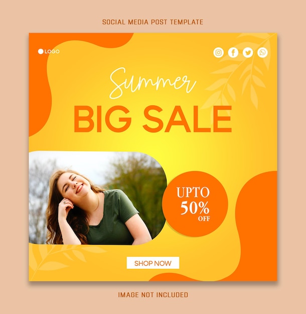 PSD summer big sale bis zu 50 prozent rabatt auf illustrationsvektor social media post stock