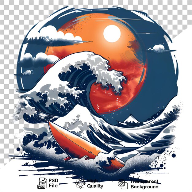 PSD sun and waves t-shirt design em fundo transparente