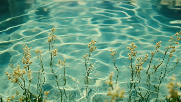 PSD surface d'eau calme avec des plantes vertes et des ondulations