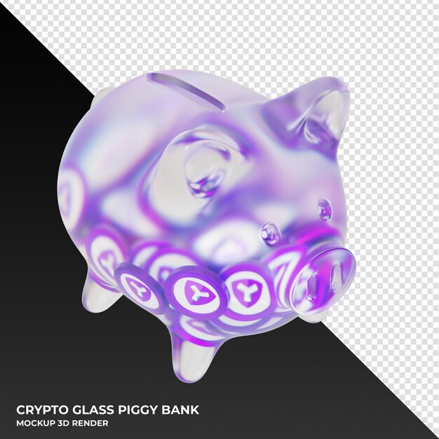 Symbol XYM Glassparschwein mit Kryptomünzen 3D-Darstellung