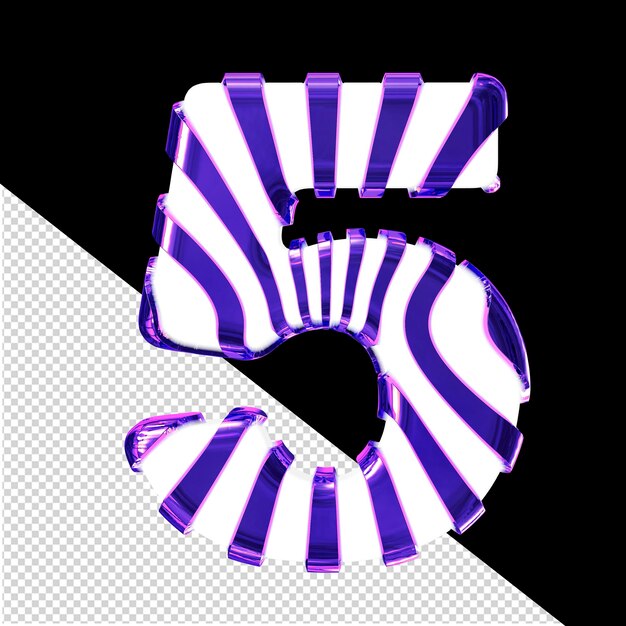 PSD symbole blanc en 3d avec des sangles verticales minces violettes numéro 5