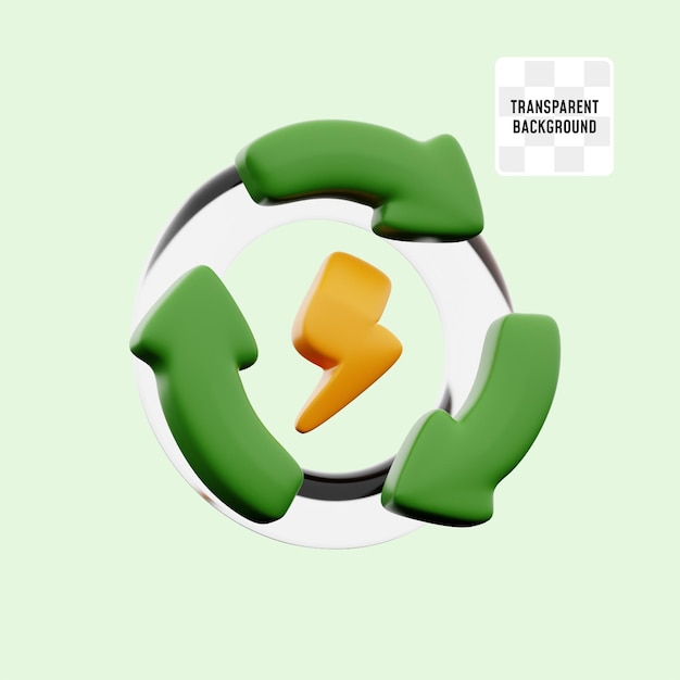 PSD symbole d'énergie de foudre avec flèche tournez-vous pour l'avenir environnement naturel recyclable concept renouvelable icône 3d illustration conception de rendu