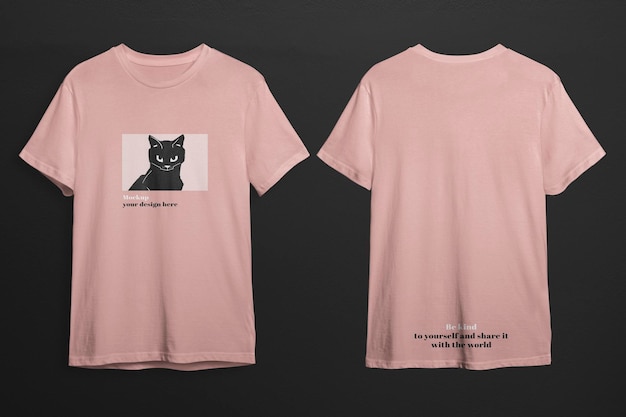 PSD t-shirt à l'impression de chat modèle de mode masculine en psd rose