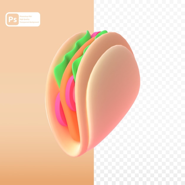 Taco in 3D-Render für grafische Asset-Webpräsentation oder andere