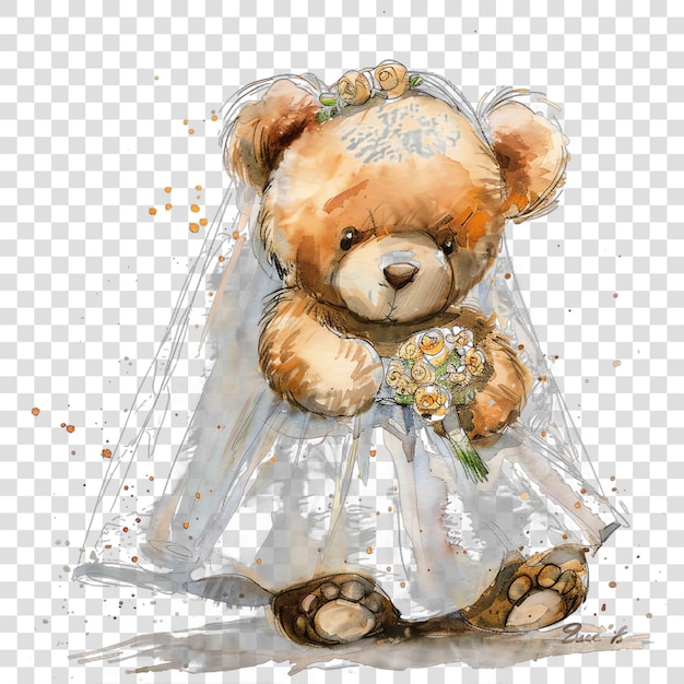 Teddybär in Hochzeitskleidung Kindergarten Aquarell