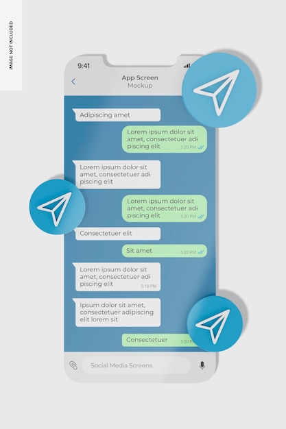 Tela do telefone com maquete de ícones de mídia social, vista superior