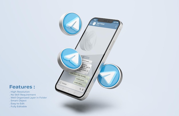 PSD telegram su silver mobile phone mockup