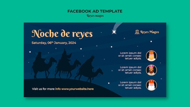 Template de Facebook da celebração de Reyes Magos