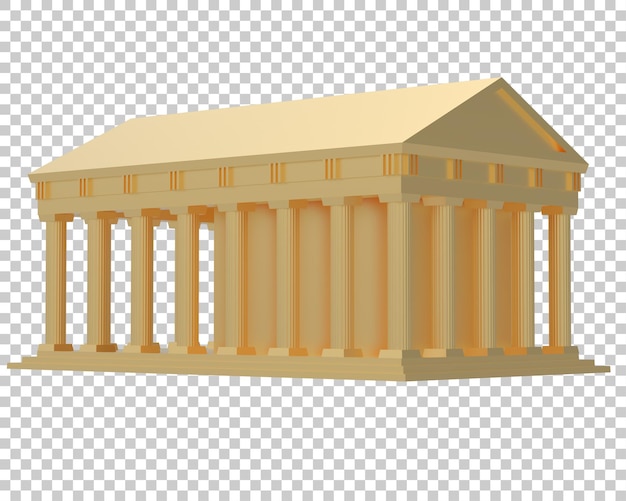 Templo grego isolado na ilustração de renderização 3d de fundo transparente