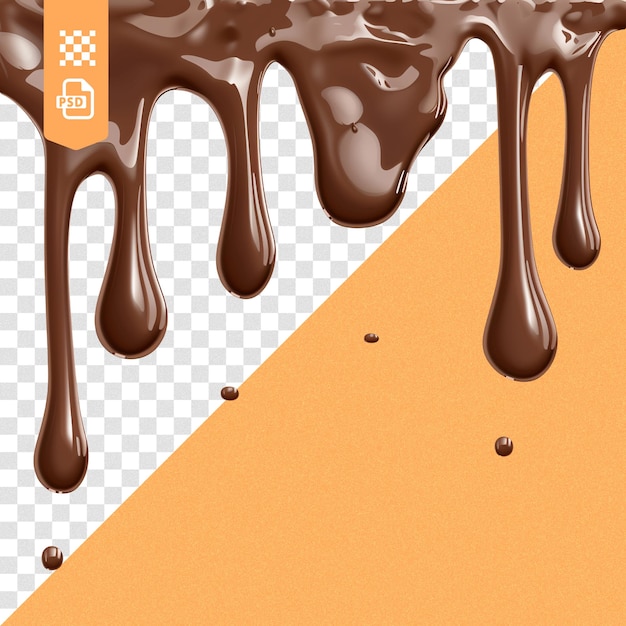 Textura realista de chocolate a gotejar de cima isolada em fundo transparente