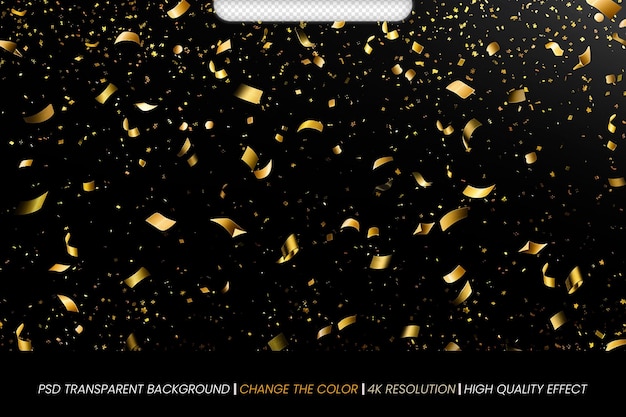 La texture de confetti doré étincelant qui tombe sur le PSD