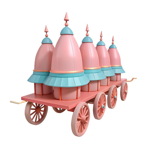 PSD un train de jouets avec un chariot en bois rouge avec un dessus bleu et une bande bleue