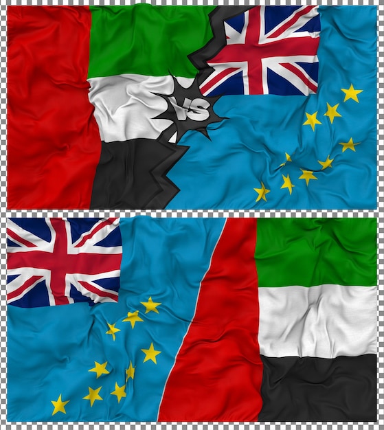 PSD tuvalu contro gli emirati arabi uniti half combined flag cloth bump texture rendering 3d