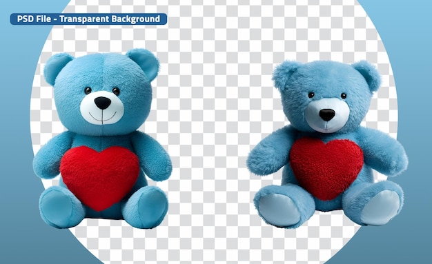 PSD um brinquedo de pelúcia de urso azul, um bonito conjunto de animais de pelúcias fofinhos e carinhosos.