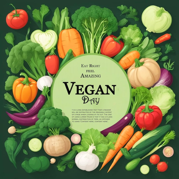 PSD um cartaz de fundo para o dia vegano com vegetais veganos